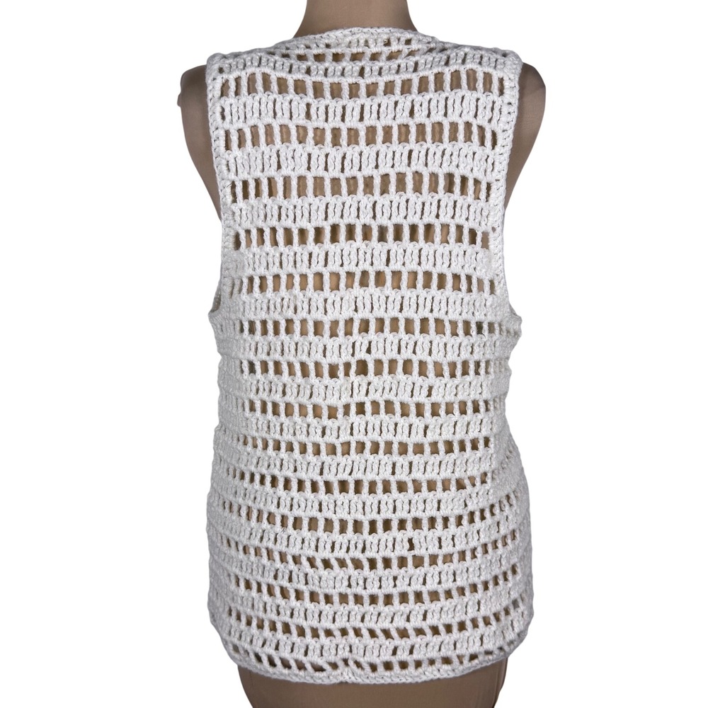 Vintage Hand Crocheted Cream Vest Tie Front Boho Regencycore Hippie‎ Open Knit - Picture 4 of 7